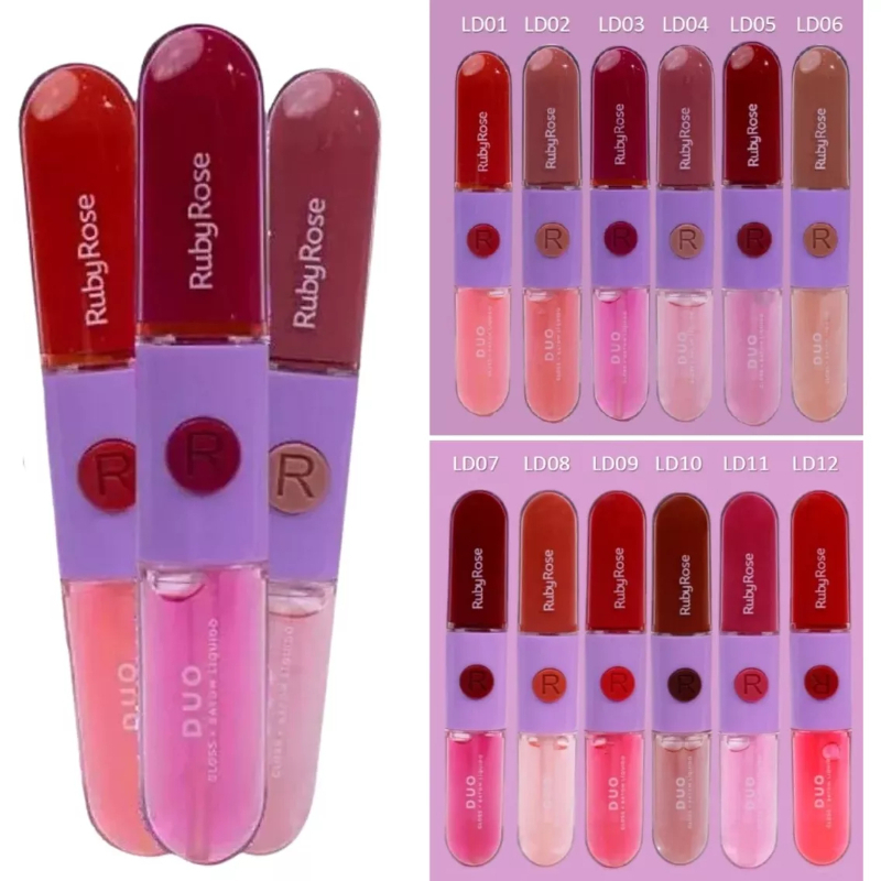 Duo Gloss Batom Líquido Ruby Rose: Pigmentação e Brilho 12 Cores em Oferta na Shopee