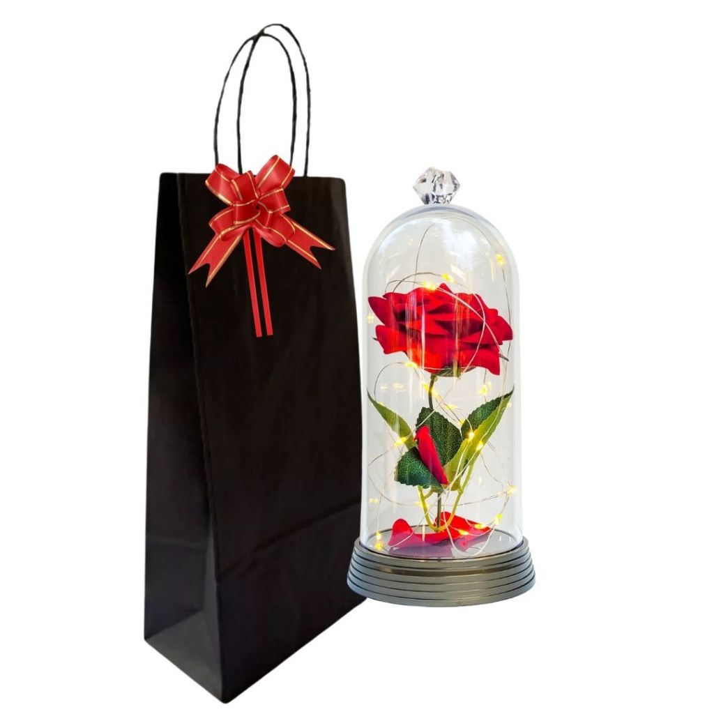 Luminária Grande A Rosa Encantada A Bela E A Fera  / O Pequeno Príncipe 22 Cm Led Luzes de Fada - Flor Dia Das Mães + Emb. Presente Dia dos namorados Presente de Natal