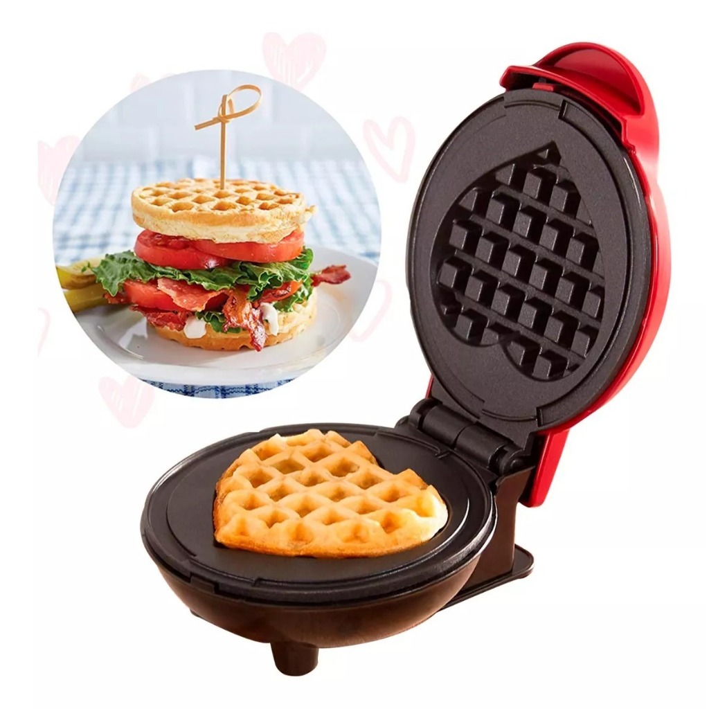 Mini Máquina de Waffles Elétrica Cozinha Casa Fazer Waffle Panquecas Automático Formato De Coração  110Vção