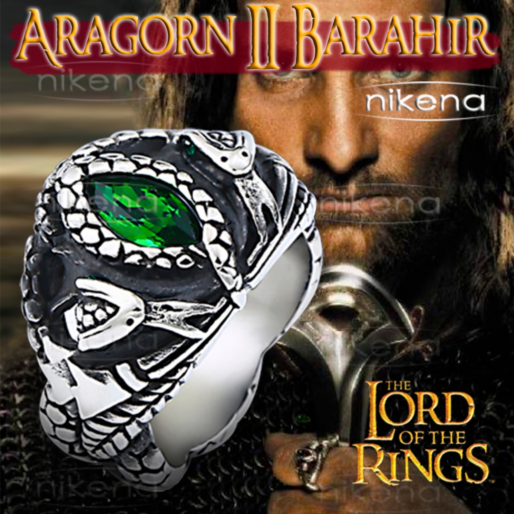 Anel Aragorn Saga Senhor dos Anéis : Aragorn II Barahir : Aço Inoxidável Cristais Verdes : Autêntico NF Garantia Tolkien