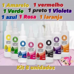 KIT 8 CORANTE SOFT GEL MAGO 15g CORES PRIMÁRIAS OFF (CHOCO)