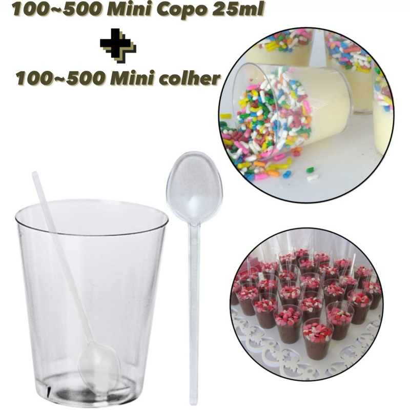 KIT 100~500 COPINHO 25 ML BRIGADEIRO ACRÍLICO + 100~500 MINI COLHER CRISTAL BRIGADEIRO DE COPO MINI COPINHOS - Home & Living