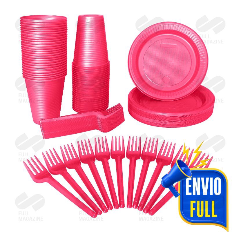 Kit Descartavel Econômico Pink - Festa de Aniversário 50 Pessoas 150 Itens Artigo de Festa