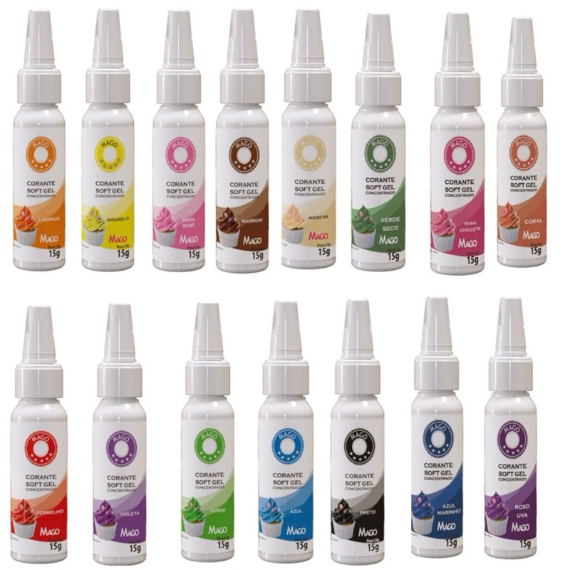 Kit 15 Corante Alimentício Soft Gel Mago 15ml Confeitaria Decoração Desenhar Pintar Bolo - Food & Beverages