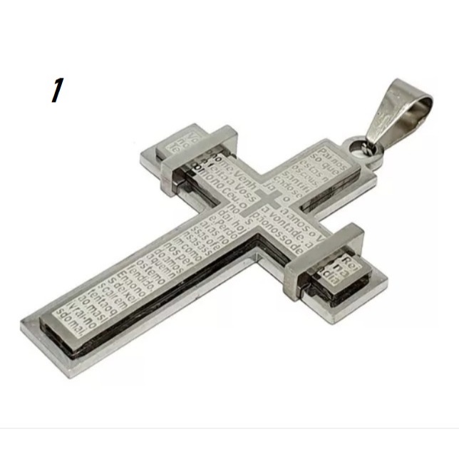 Pingente Masculino Crucifixo Cruz Grande Em Alto Relevo Aço Inox Prata