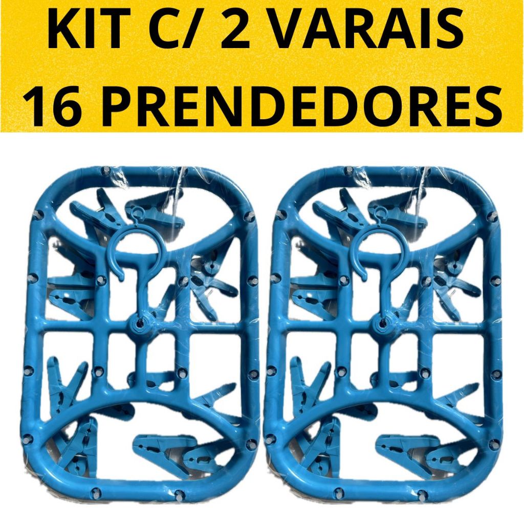 Kit 2 Varais AZUL Calcinha Cueca Meias Com 16 prendedores Cores Sortidas