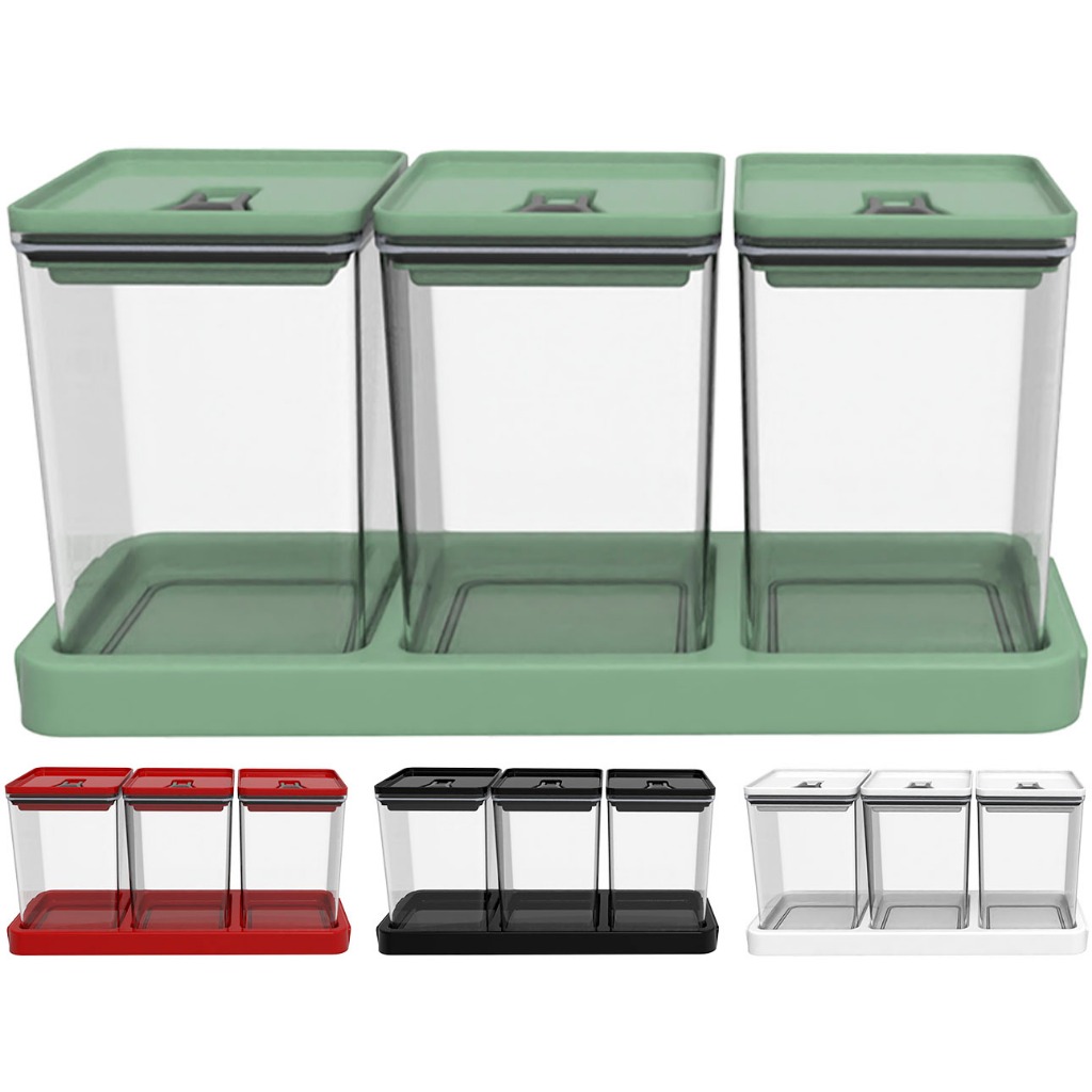 Kit Organizador Potes Herméticos Dubai Para Alimentos Mantimentos Cozinha Com Tampa De Pressão 3 Und - Home & Living