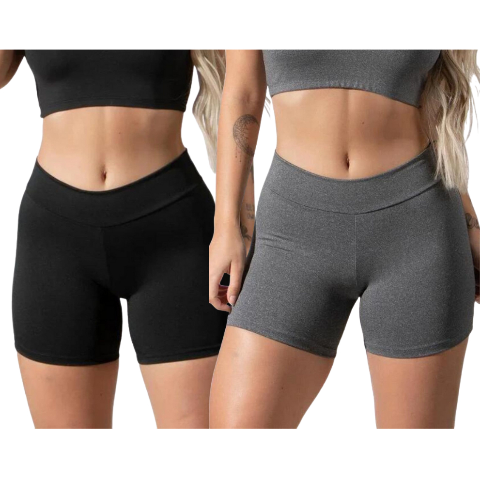 Kit 2 Shorts Legging Feminino Academia Fitness Meia Coxa Suplex Reforçado