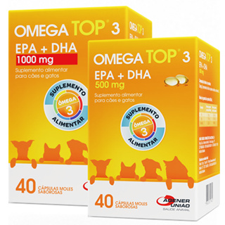 Ômega Top 3 Suplemento para Cães e Gatos 500/1000 mg - 40 Cápsulas em Oferta na Shopee