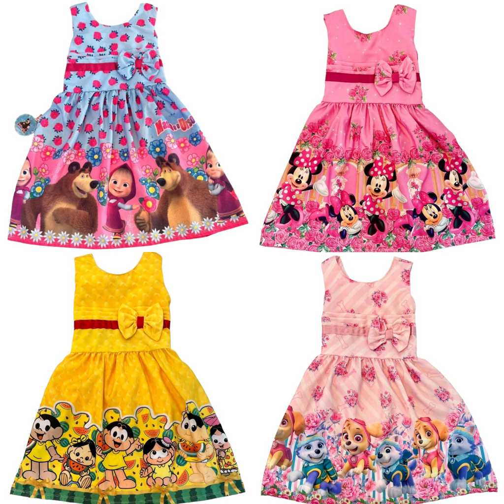 Vestidos Infantis Temáticos Personagens Vários Modelos Liquidação em Oferta na Shopee