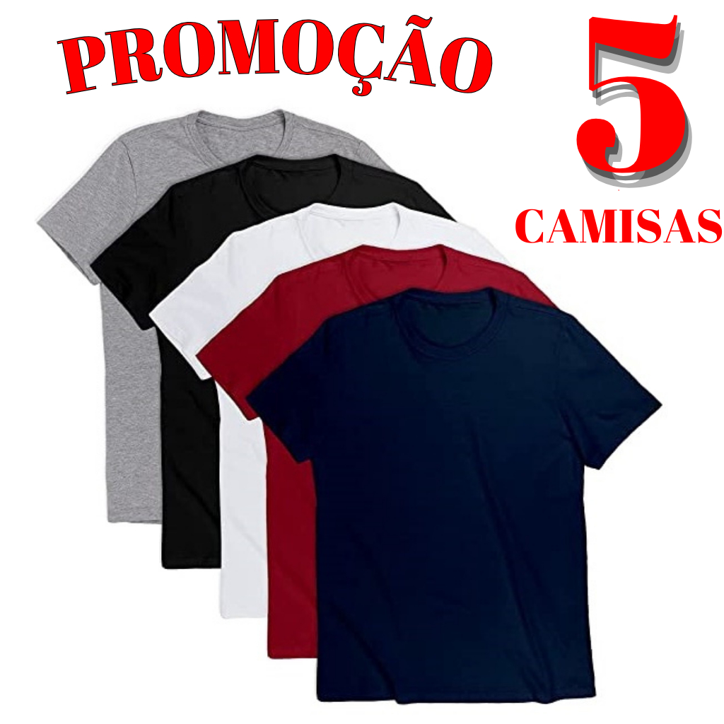 Kit 5 Camiseta Masculina Lisa Camisa Blusa Unissex Básica Casual Silk Sublimação Promoção