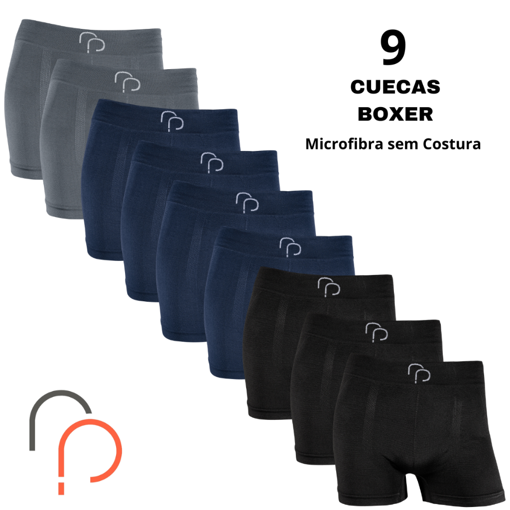 Kit 9 Cueca Box Boxer Masculina Microfibra Sem Costura Lisa Conforto Adulto RP Basic Original