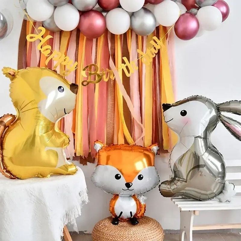1PCS Balão metalizado com tema cervo, coelho, esquilo, safari, decoração de festa, aniversário, de decoração