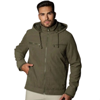 jaqueta masculina tecido sarja de alta qualidade com capus removível em Oferta na Shopee