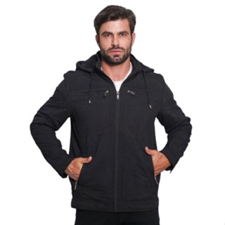 jaqueta masculina tecido sarja de alta qualidade com capus removível em Oferta na Shopee
