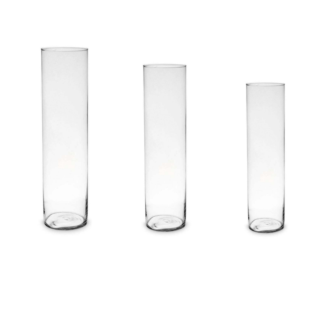 Kit C/ 3 Vasos Tubo De Vidro Transparente Cilindro 20x10cm + 30x10cm + 40x10cm em Oferta na Shopee