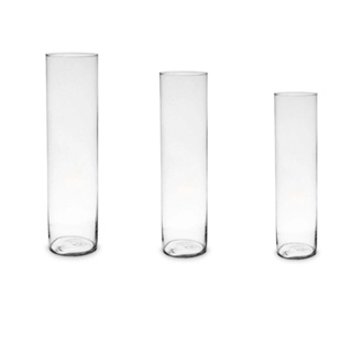 Kit C/ 3 Vasos Tubo De Vidro Transparente Cilindro 20x10cm + 30x10cm + 40x10cm em Oferta na Shopee