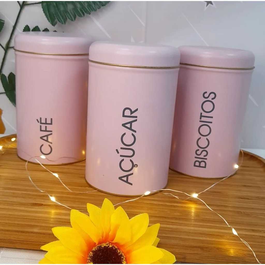 Lata Decorativa Café Açúcar Biscoito Mesa Posta Rosa