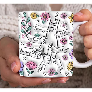 Caneca Personalizada Floral Dia Das Maes Segurando Mão da Mãe/Avó Com Efeito Inflado 3D em Oferta na Shopee