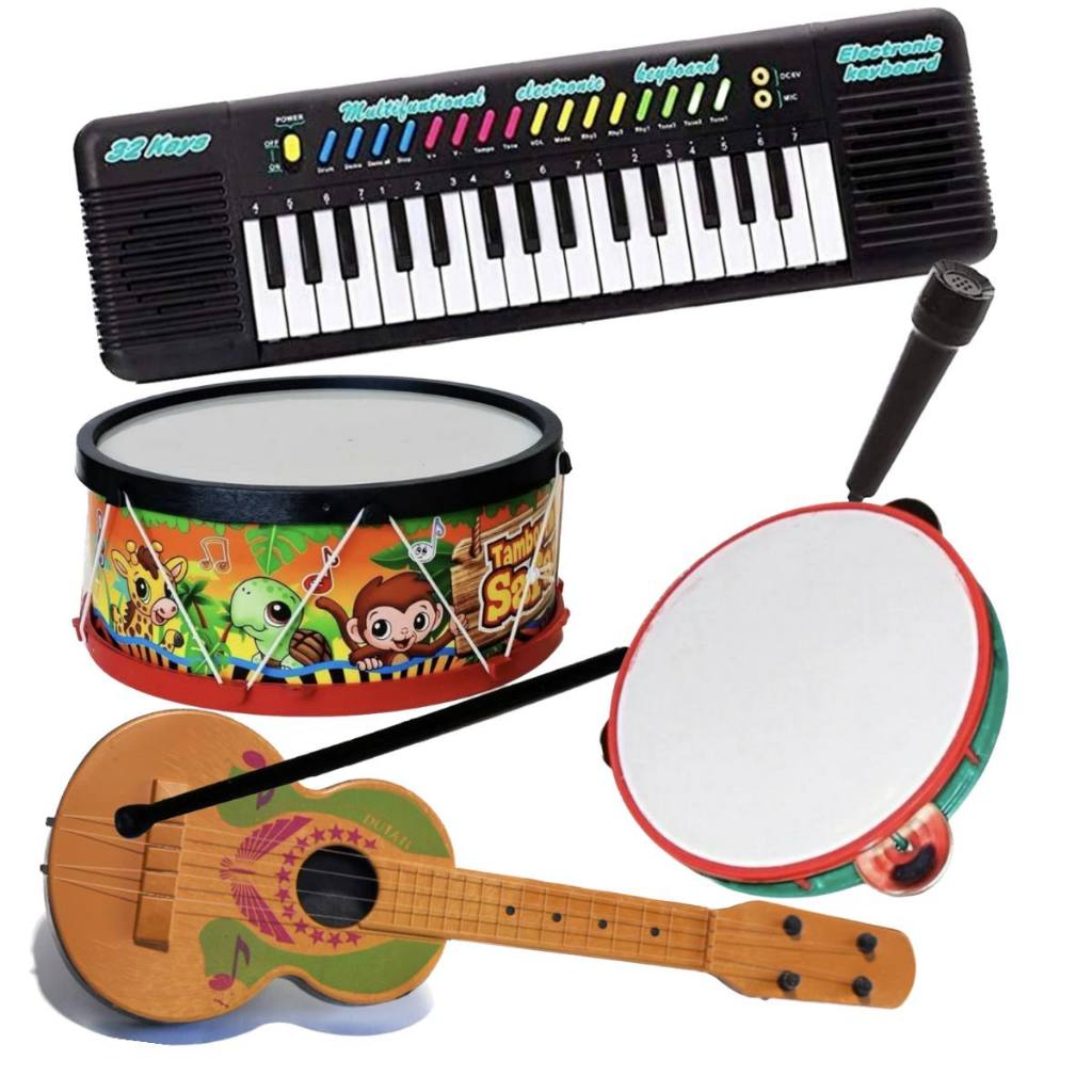 Piano Teclado Infantil Kit Viola Pandeiro Microfone Tambor Instrumentos Musicais Brinquedo