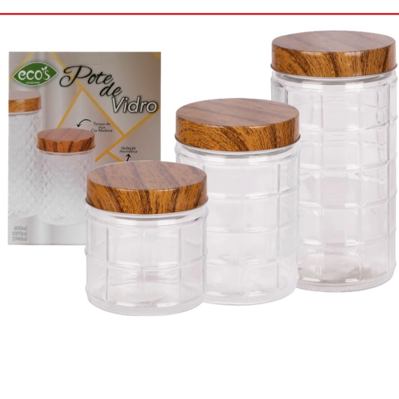 Kit 3 Potes de Vidro para Armazenamento de Mantimentos Vedação Hermética em Oferta na Shopee