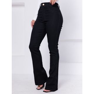Calça jeans flare preta com lycra qualidade primeira em Oferta na Shopee