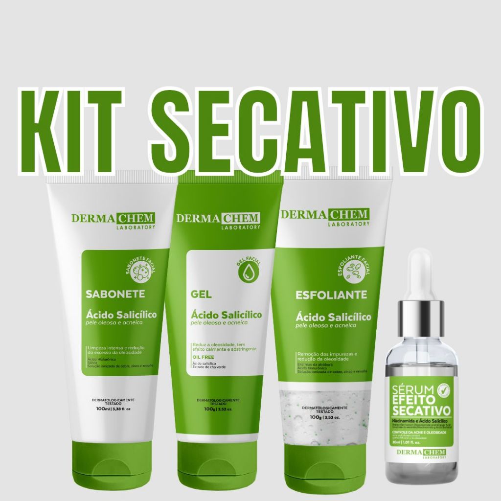 Kit Tratamento de Acne e Controle de Oleosidade Ácido Salicílico Completo com Sérum efeito Secativo