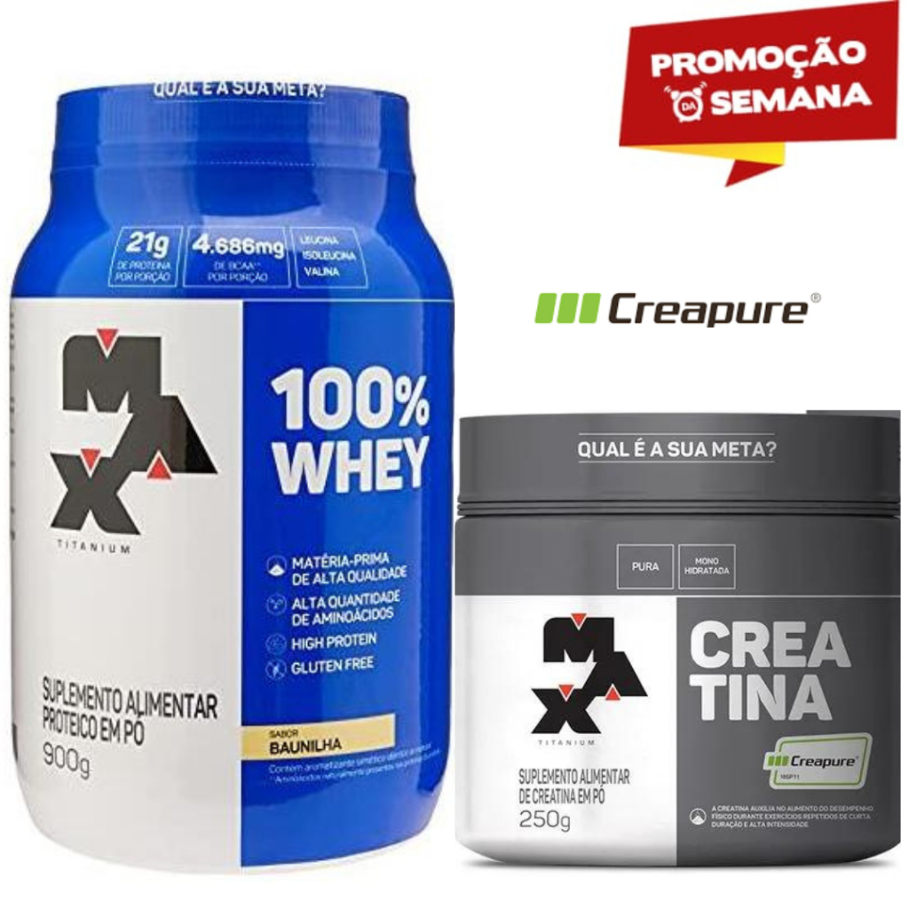 kit whey max titanium 100%pure POTE 900g + Creatina CREAPURE 250g max titanium