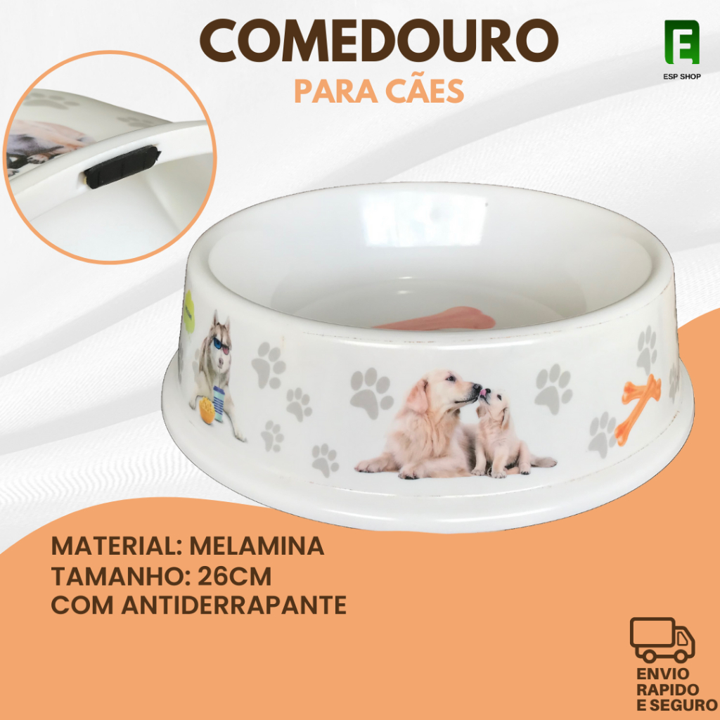 Comedouro Comedor Antiderrapante1Litro 1,5Litro Cachorro Gato Melamina Altamente Resistente 2 Tamanhos