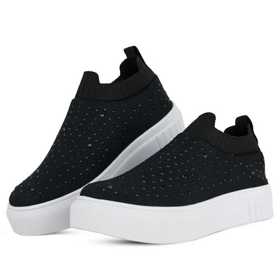 Tenis Meia Casual Feminino com strass tenis feminino meia casual preto com strass Tênis calca facil