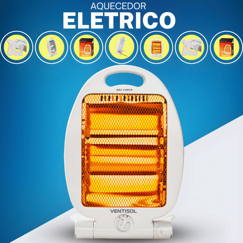 Aquecedor De Ambientes Elétrico Residencial Quartzo Ventisol achadinhos da shopee coisas diferentes para casa 800 watts AQ Eletrico Portátil Branco p/ cozinha , salas , escritorio, escola quarto e casa