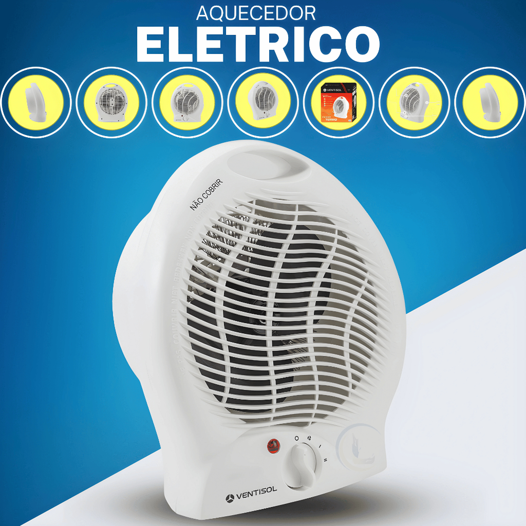 Aquecedor Ambientes Elétrico Residencial Termoventilador A1 coisas diferentes para casa achadinhos da shopee Portátil de tomada Eletrico 127v ou 220v Branco Ventisol p/ cozinha , salas , escritorio, escola quarto e casa