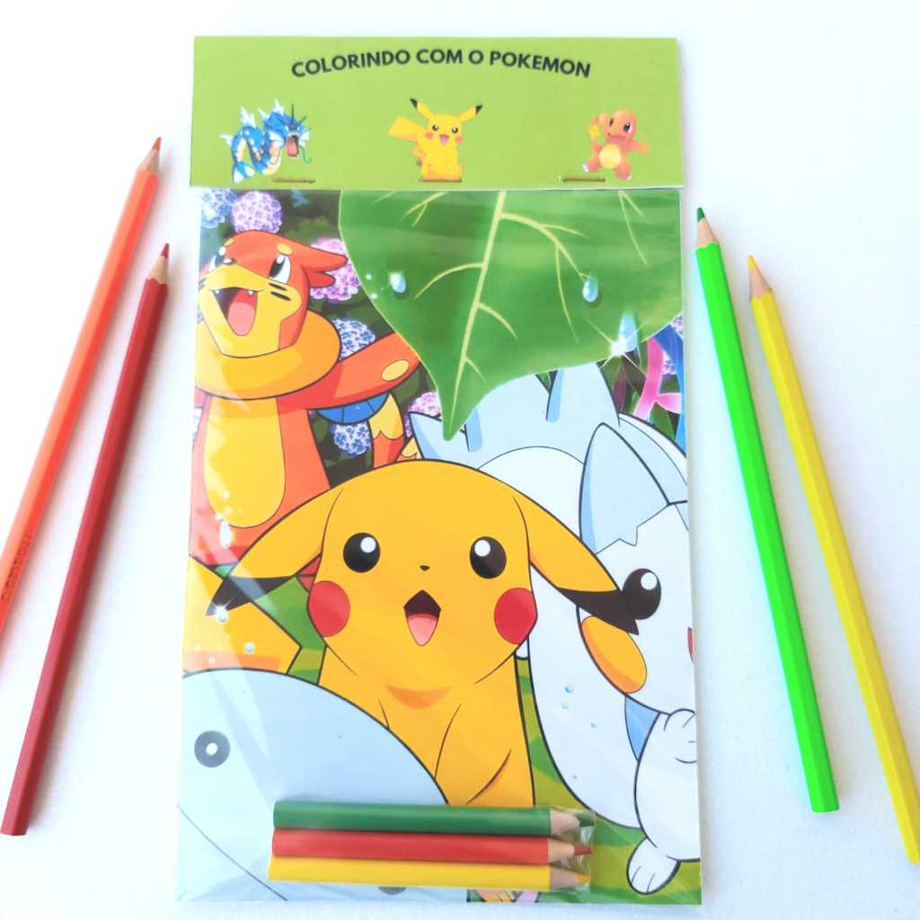 Livro Para Pintar Pokemon Para Colorir Com Gramatura 120  acompanha 3 mini Lápis de Cor