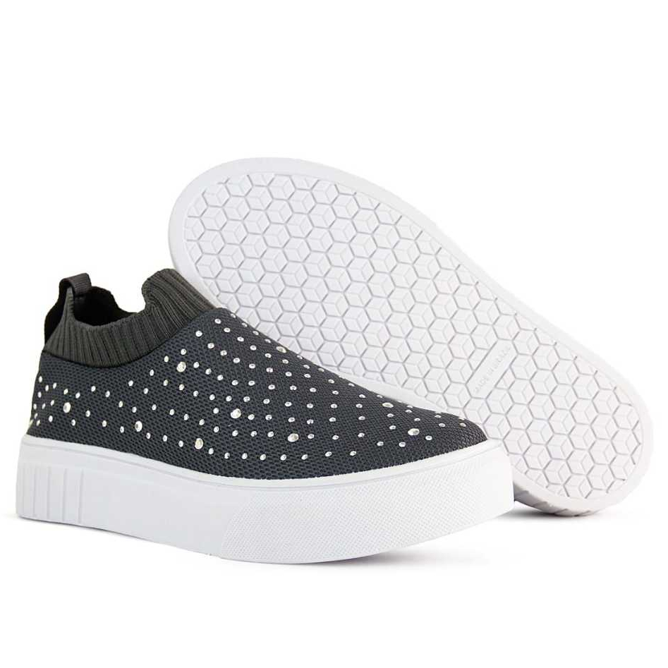 Tenis Meia Casual Feminino com strass tenis feminino meia casual cinza com strass Tênis calca facil