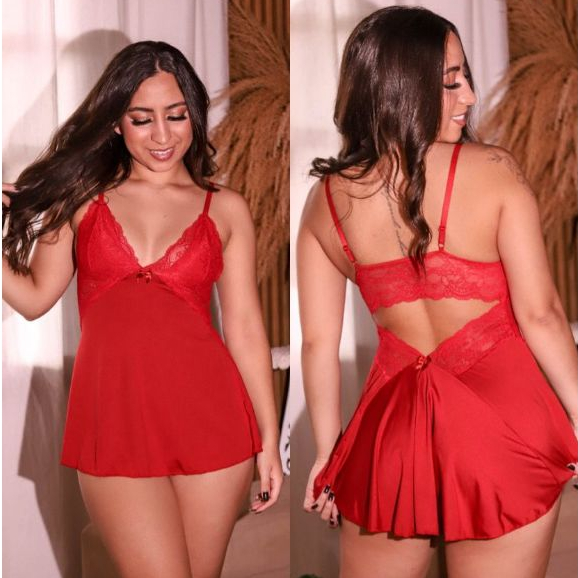 Detalhes do Kit 3 Camisola sexy com renda sem bojo costa nua sensual pijama roupa de dormi costas abertas