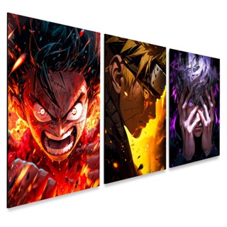 Kit 3 Placas Decorativas  Anime Luffy,  Satoro Gojo e Naruto em Oferta na Shopee