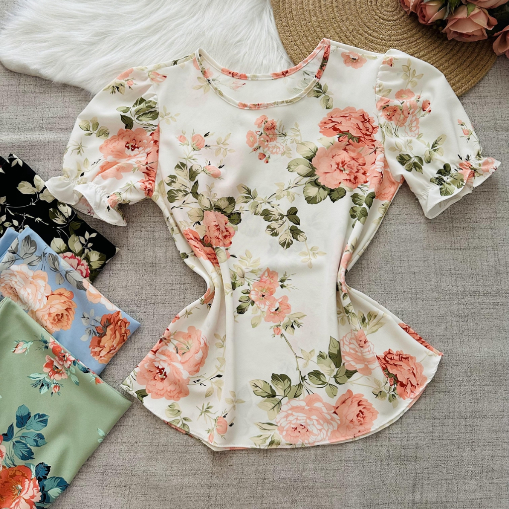 olinka blusa manga princesa estampada de crepinho moda feminina 0232-3 em Oferta na Shopee