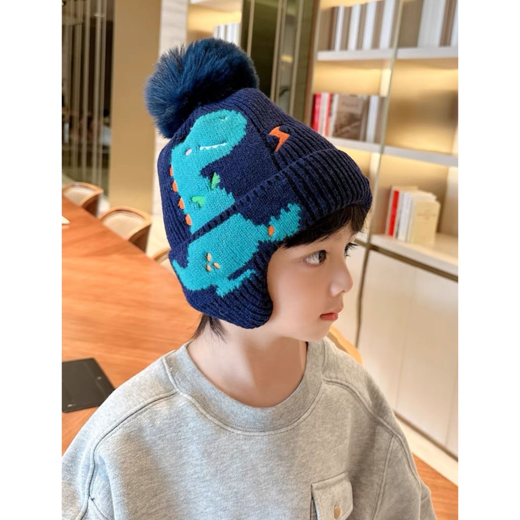 Gorro Touca Dino Dinossauro Infantil Menino Tricotad Tampa Orelha Forrado Quente Fashion(2 ao 7anos)