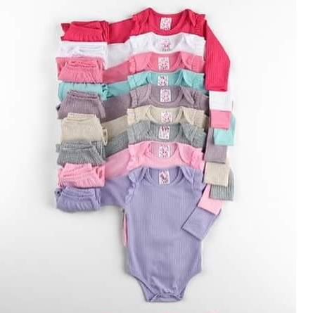Kit 8 Pecas Roupas Bebês Meninas 4 Conjuntos Bodys Manga Longa Babado Calca Canelado P M G 01 Brasil