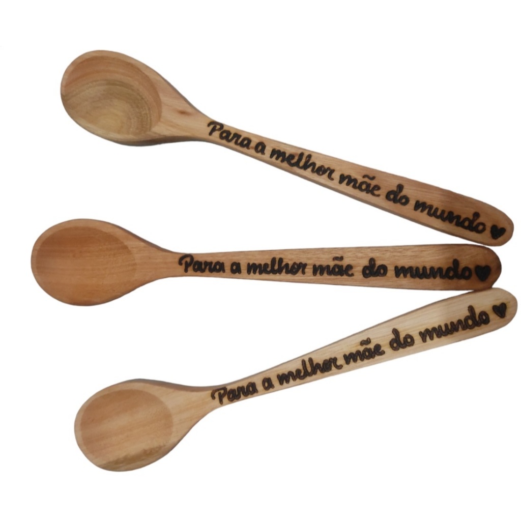 Kit/Avulsa Colheres de Pau 26x5cm Madeira Espátula Concha Gamela Bolos Chá Doces P/ Panela antiaderente Personalizadas