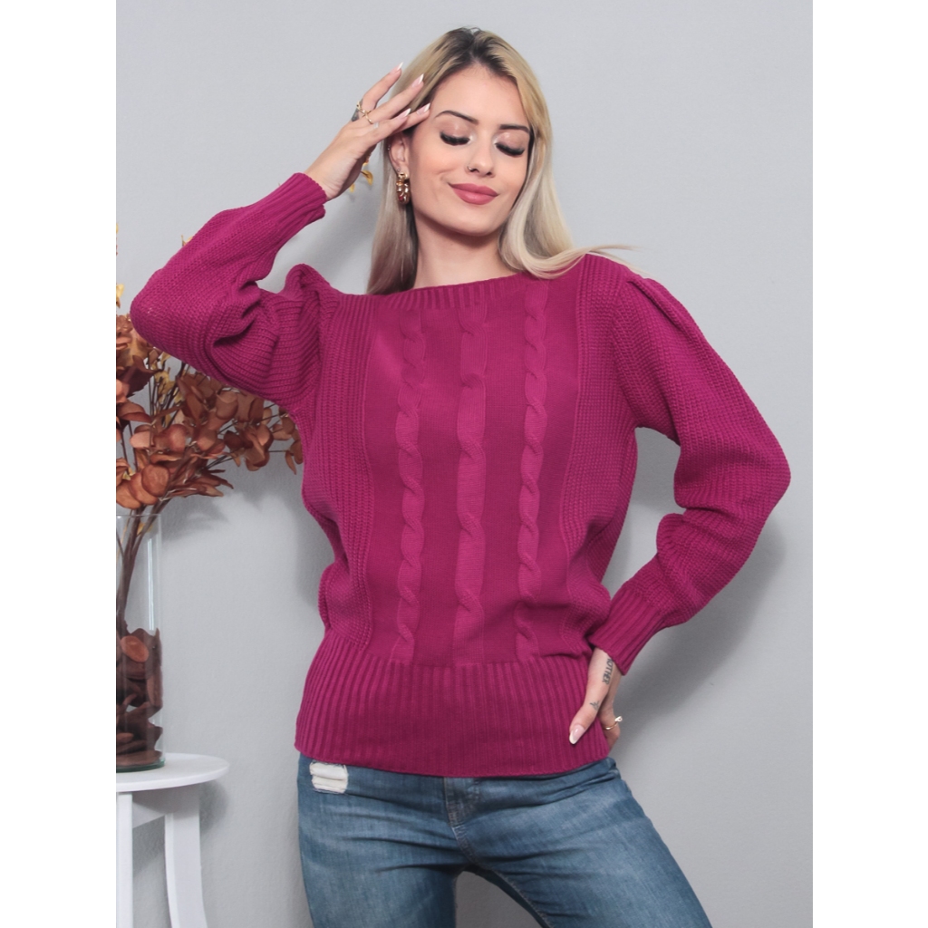 Maria W Modas Blusa feminina /Blusa de frio/tricot feminino/Blusa manga longa feminina/Top