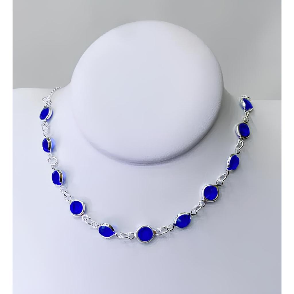 Chocker Tiffany Prata - Azul Escuro Folheado a Prata