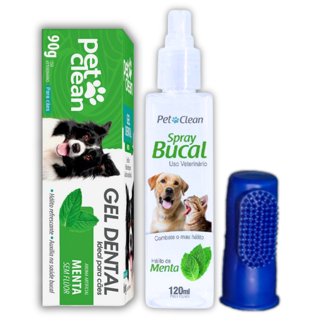Combo Kit Higiene Dental Pasta Dental + Spray Bucal para Cães e Gatos + Dedeira em Oferta na Shopee