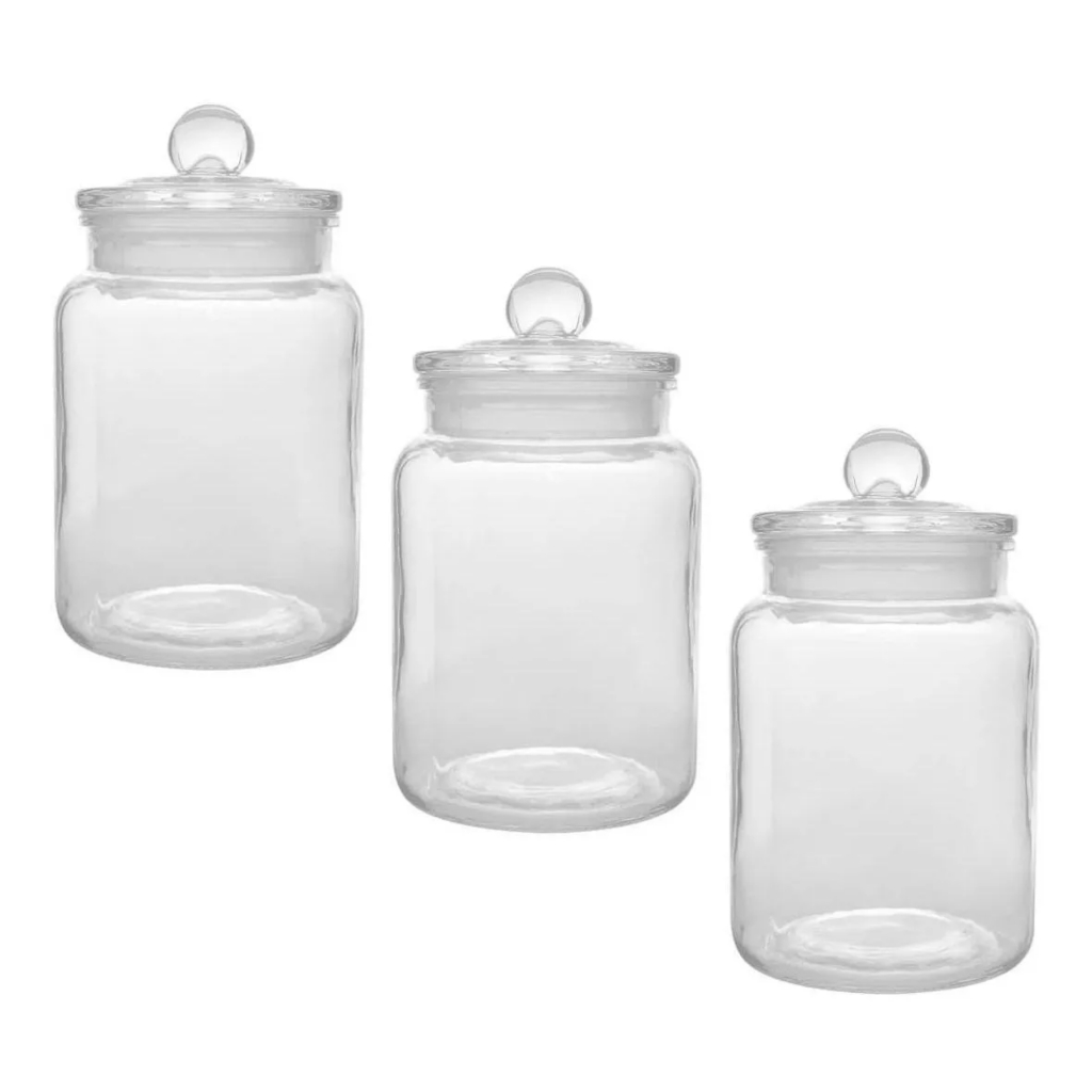 Kit 3 Potes Porta Mantimentos Herméticos de Vidro 750ml Arena - Lyor em Oferta na Shopee
