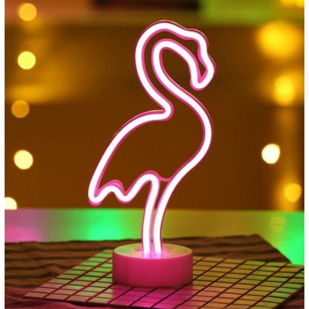 Luminária Abajur LED de Flamingo Neon Rosa Decorativa - Enfeite de Mesa Luminoso