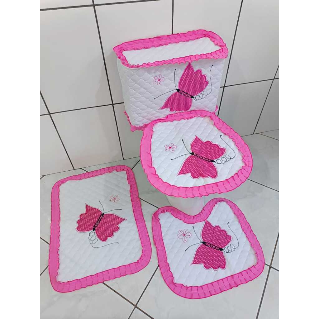 Kit tapetes banheiro jogo com 4 peças de borboleta bordado com capa caixa acoplada decoração lavabo