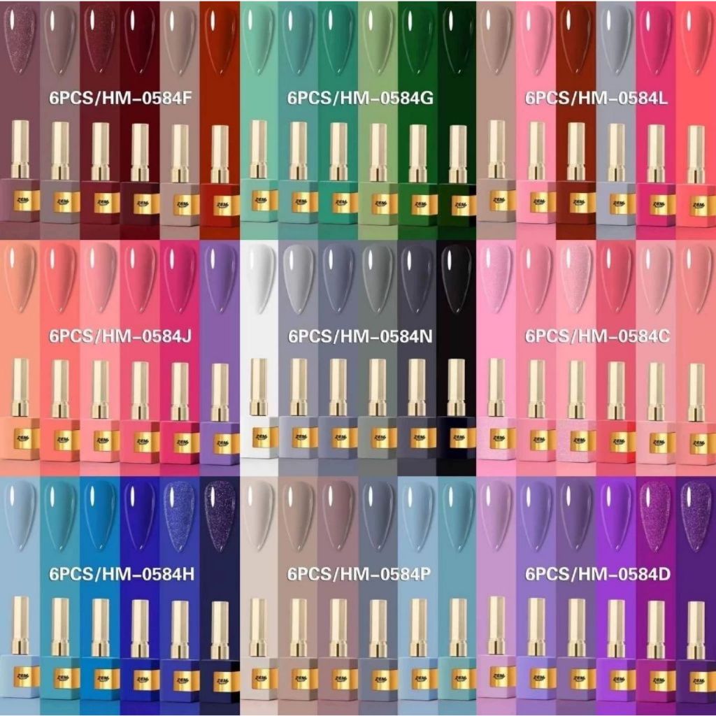 KIT COM 6 ESMALTES EM GEL ZEM 15ML UV TONS VARIADOS NAIL ART
