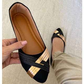 Sapatilha Feminina Tiras Dourada Tamanho Especial 40 41 42 43 Confort em Oferta na Shopee