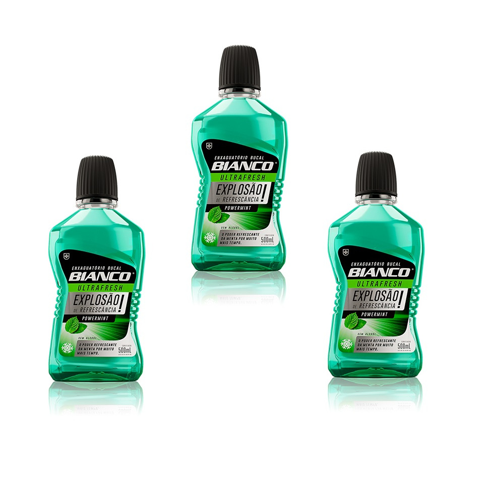 Kit 3 Enxaguante Bucal Bianco Sem Álcool Sem Flúor Powermint 500ml Ultrafresh