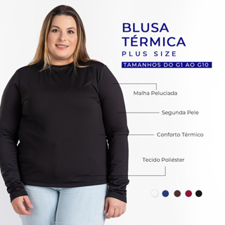 Blusa Feminina Térmica Plus Size G1 a G10 Manga Longa Malha Peluciada Tecido Poliéster em Oferta na Shopee